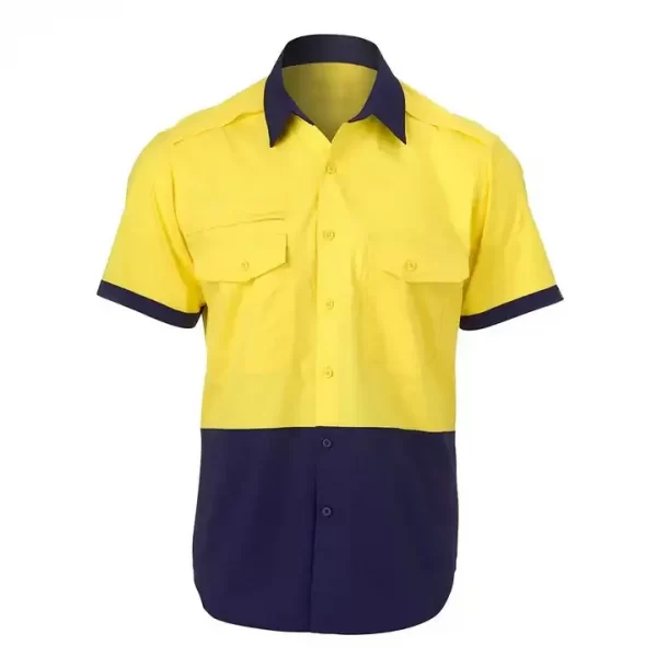 100% cottom hi-vis yellow short sleeve shirt no tape