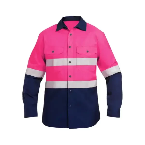 women's hi vis pink shirt with buttons closure