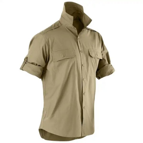 Khaki work shirt with 2 chest pocket and adjustable sleeves