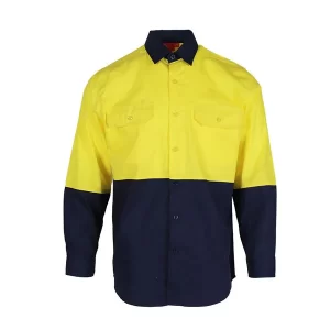 2-tone hi-vis yellow long sleeve shirt with DTM buttons