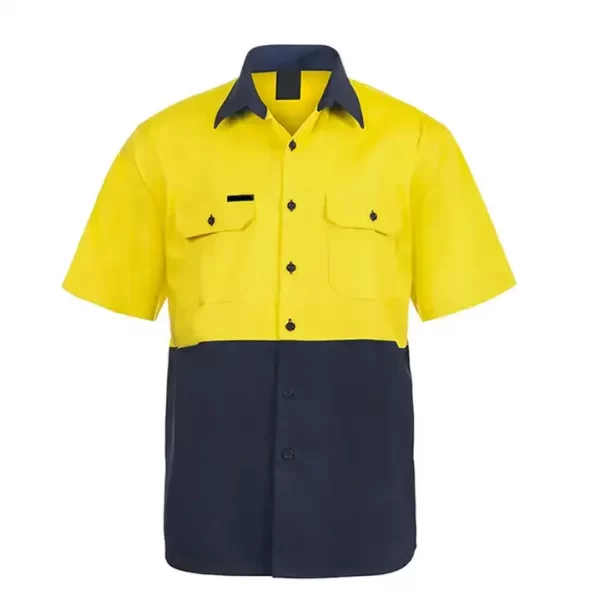 2 tone high visibility yellow short sleeve shirt with buttons