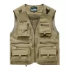 Fishing vest has 6 multi zipper pockets and hooks