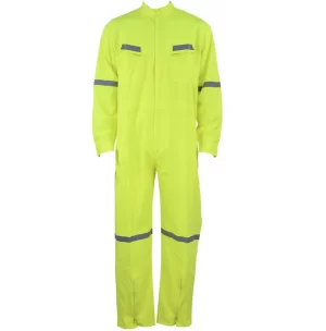 Fluro yellow work coverall with 2.5cm width reflective tape